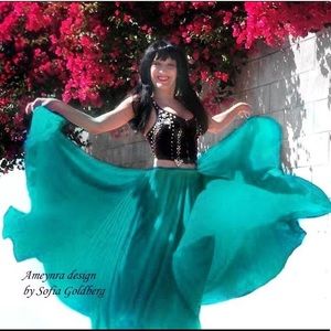 Teal chiffon double circle skirt Ameynra design 720" New